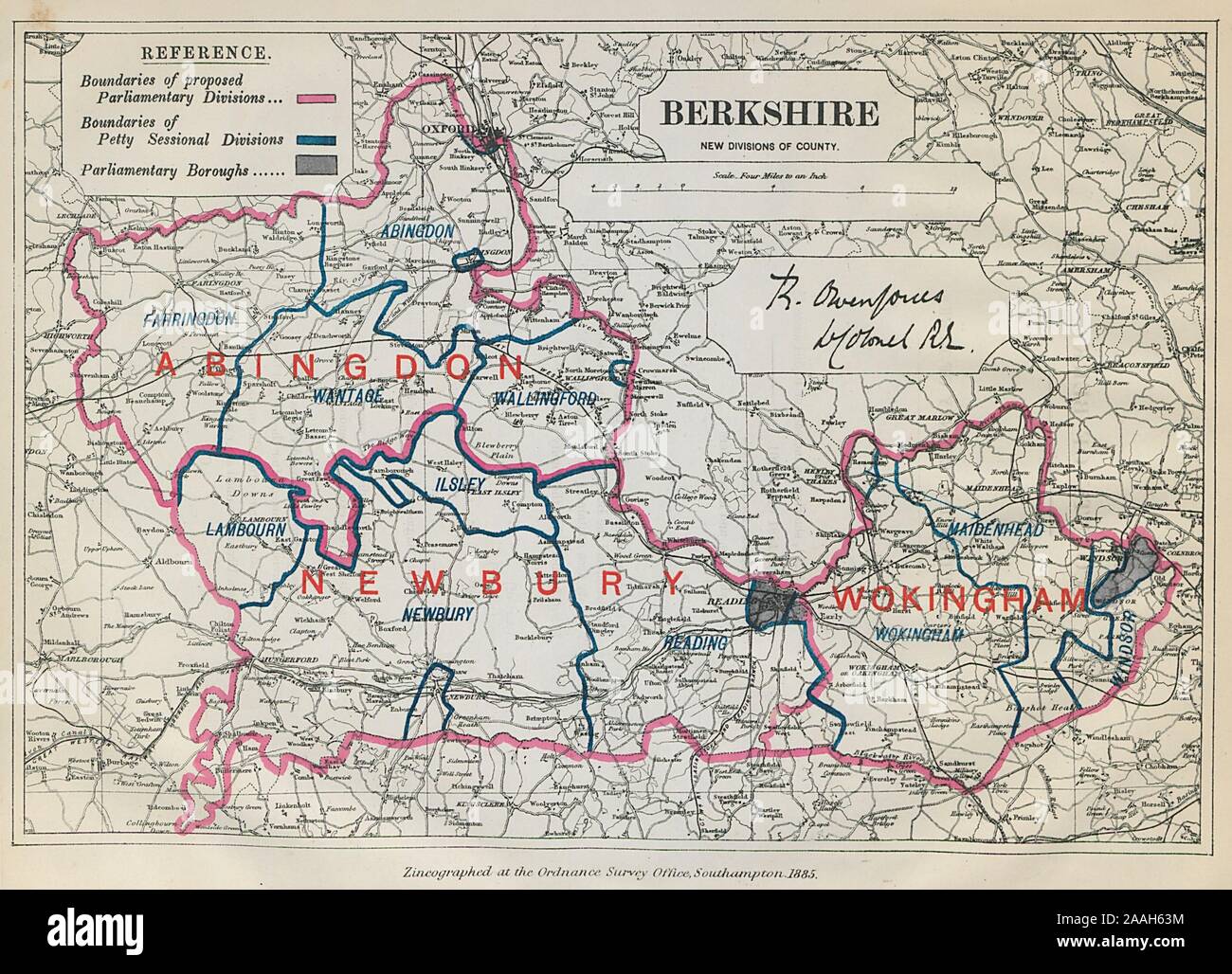 Divisions parlementaires Berkshire. La Commission de la frontière 1885 Newbury Abingdon site Banque D'Images