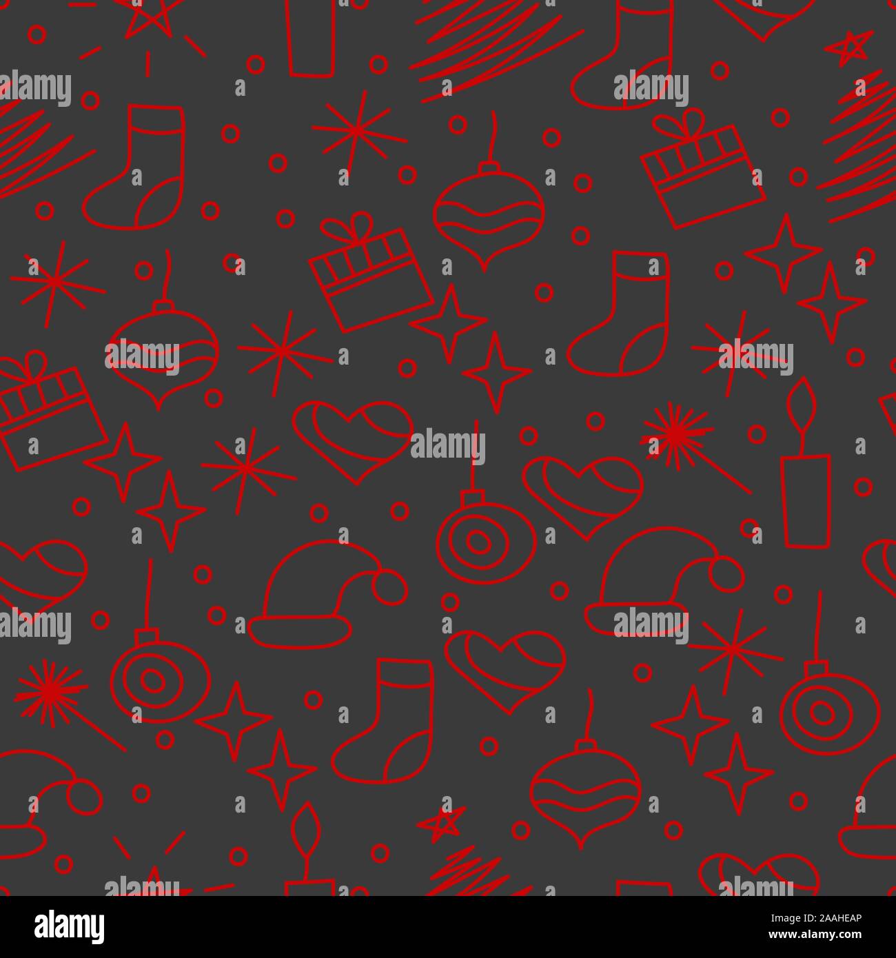 Bacrground noël, modèle sans couture avec noël hand drawn doodle les éléments d'emballage le papier, vecteur de fond d'écran rouge et noir Illustration de Vecteur