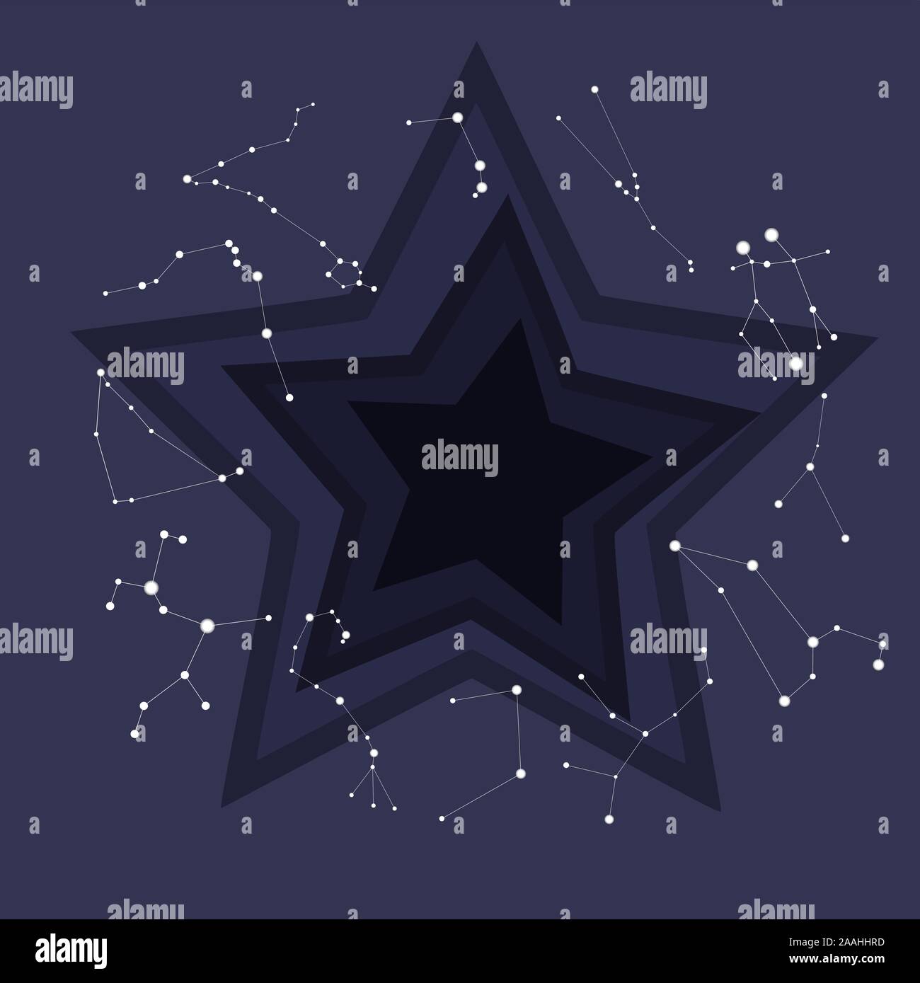 Astronomiquement vrai constellations du zodiaque cercle. Sombre ciel bleu dans cute cartoon style. Arrière-plan avec des niveaux bas en forme d'étoile Illustration de Vecteur