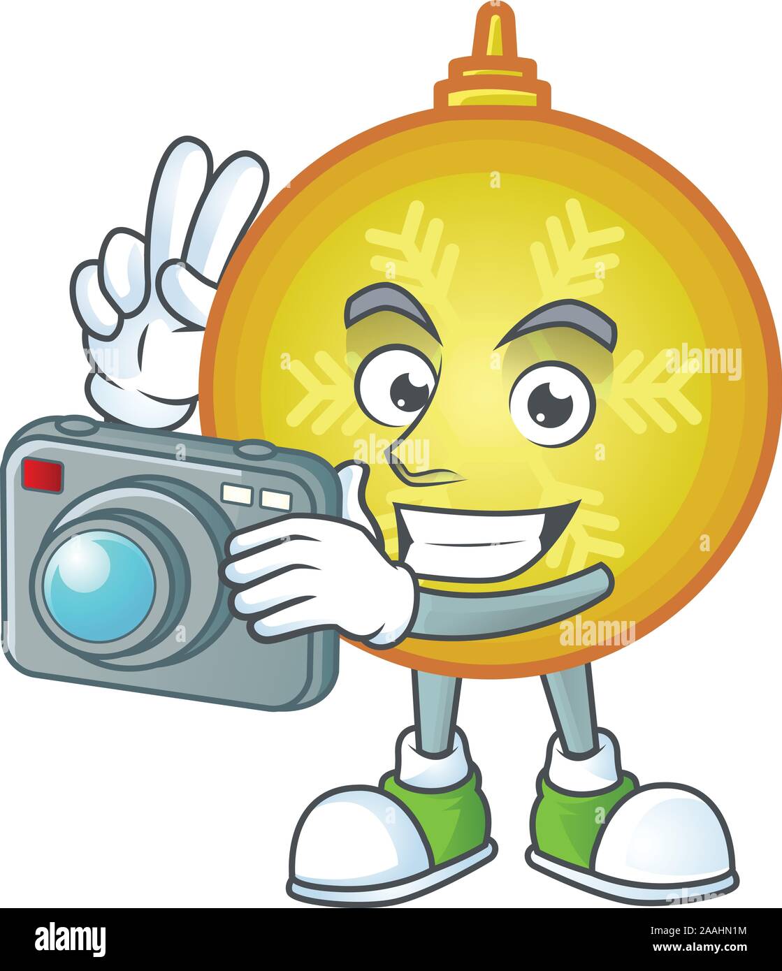 Bal de noël jaune comme un photographe professionnel avec un appareil photo. Illustration de Vecteur