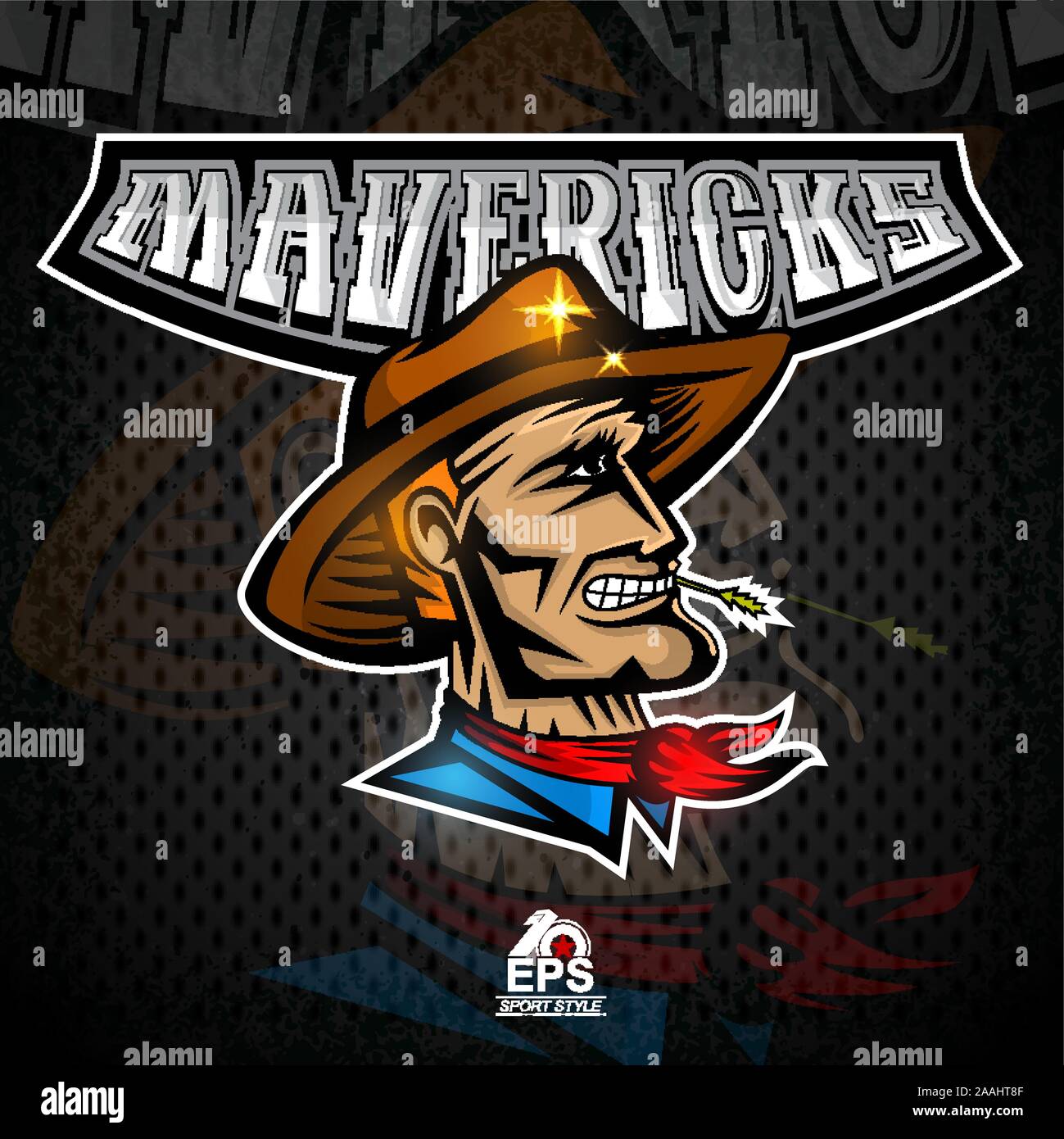 Face à l'homme de profil avec chapeau de cowboy. Le logo de l'équipe sport mavericks Illustration de Vecteur