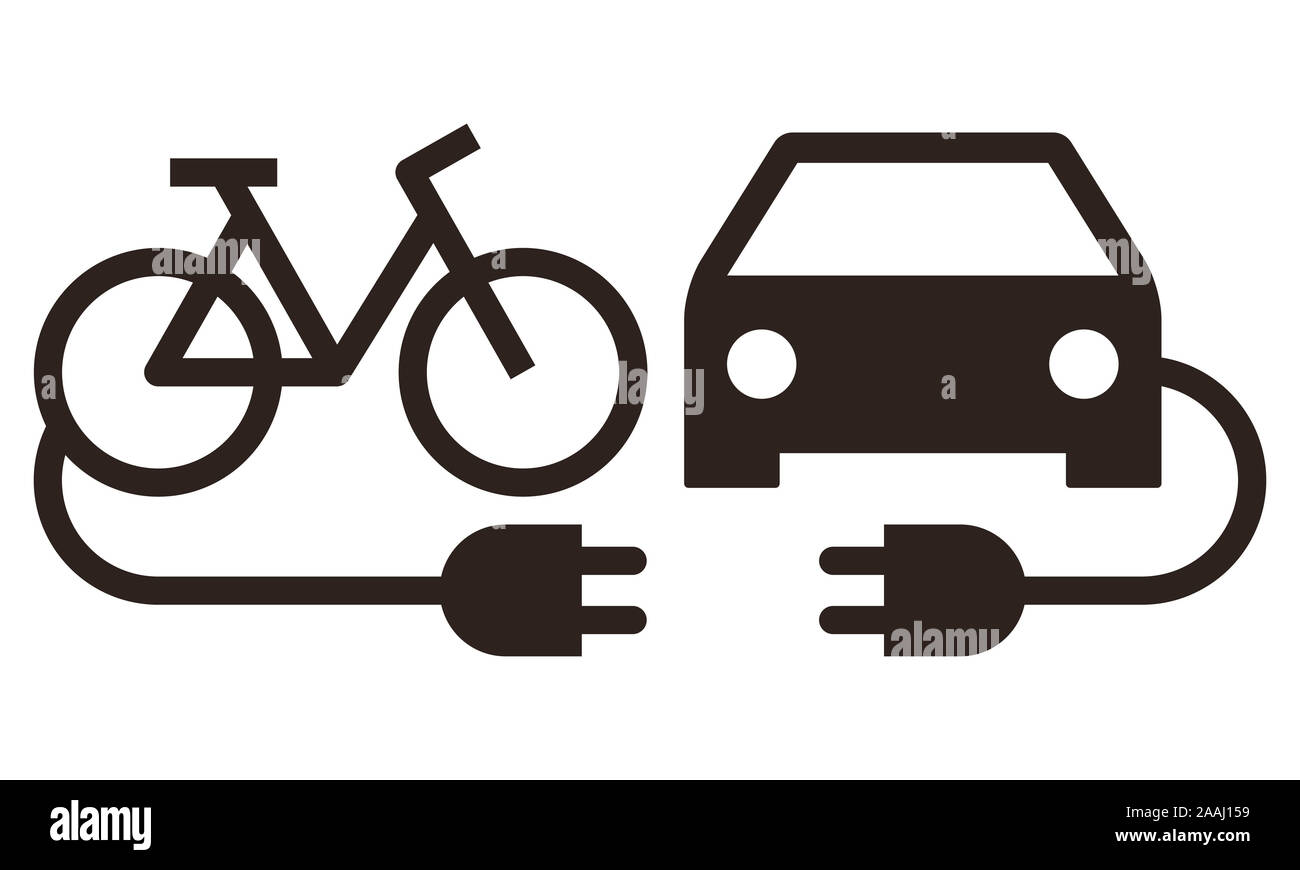 Voiture électrique et l'icône de vélo électrique isolé sur fond blanc Banque D'Images