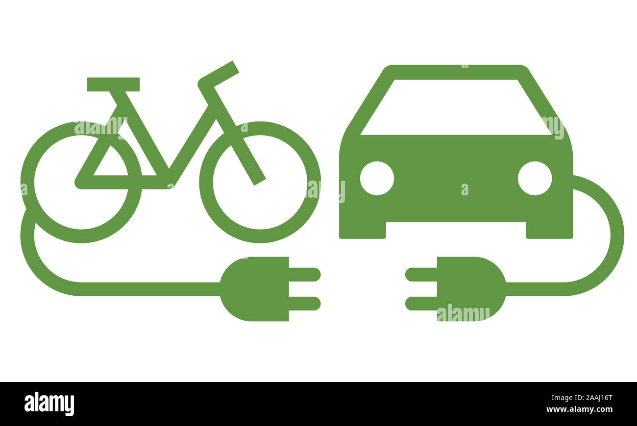 Voiture électrique et l'icône de vélo électrique isolé sur fond blanc Banque D'Images