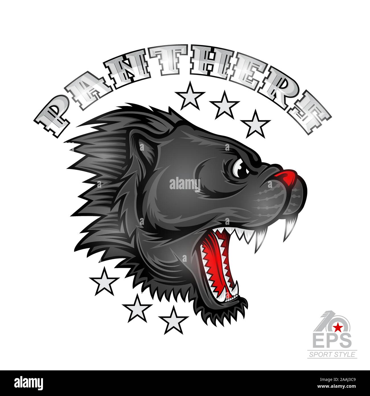 Bête face à la vue de côté avec les dents à vif. Le logo de l'équipe sport panther isolated on white Illustration de Vecteur
