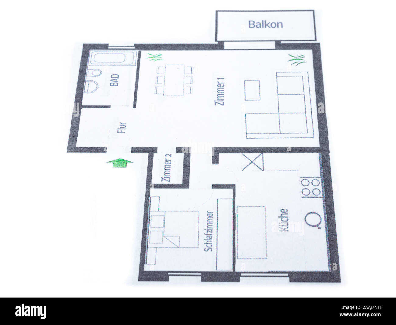 Bureau d'architecture plan d'étage d'un appartement en allemand Banque D'Images