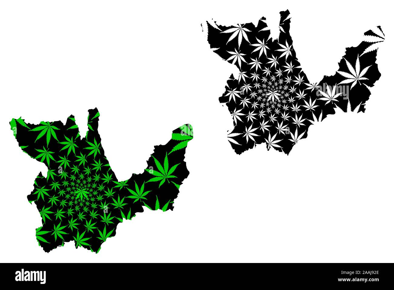 Département de Huanuco (République du Pérou, les régions du Pérou) la carte est conçue de feuilles de cannabis vert et noir, Huanuco carte de marijuana, THC) Illustration de Vecteur