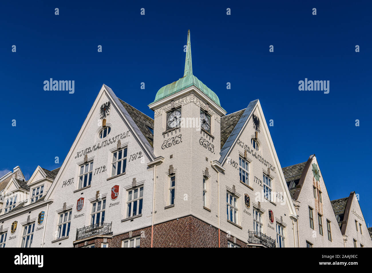 La Norvège. Norvegia. Bergen. Bryggen, quartier historique Banque D'Images