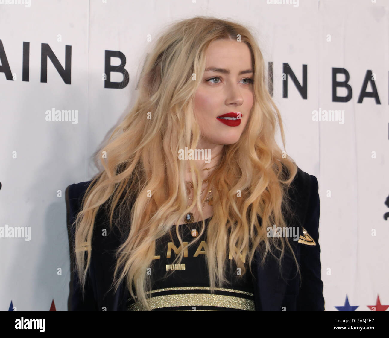 HOLLYWOOD, LOS ANGELES, CALIFORNIE, USA - 21 novembre : ambre entendu arrive à la PUMA x Balmain lancement Événement tenu au Studios du lait le 21 novembre 2019 à Hollywood, Los Angeles, Californie, États-Unis. (Photo par Image Press Office) Banque D'Images