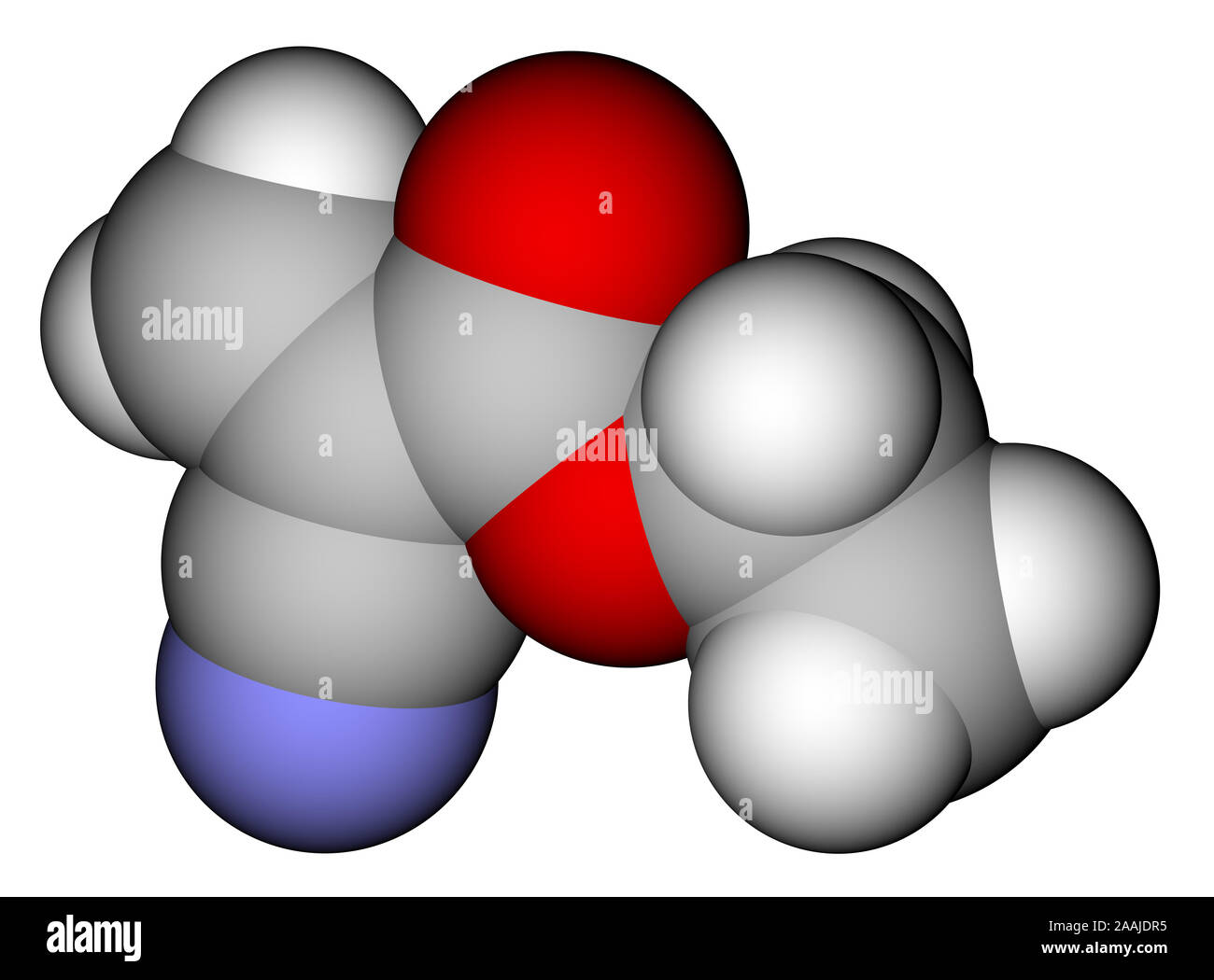 Cyanoacrylate d'éthyle, un instant de la colle. Structure moléculaire 3D Banque D'Images