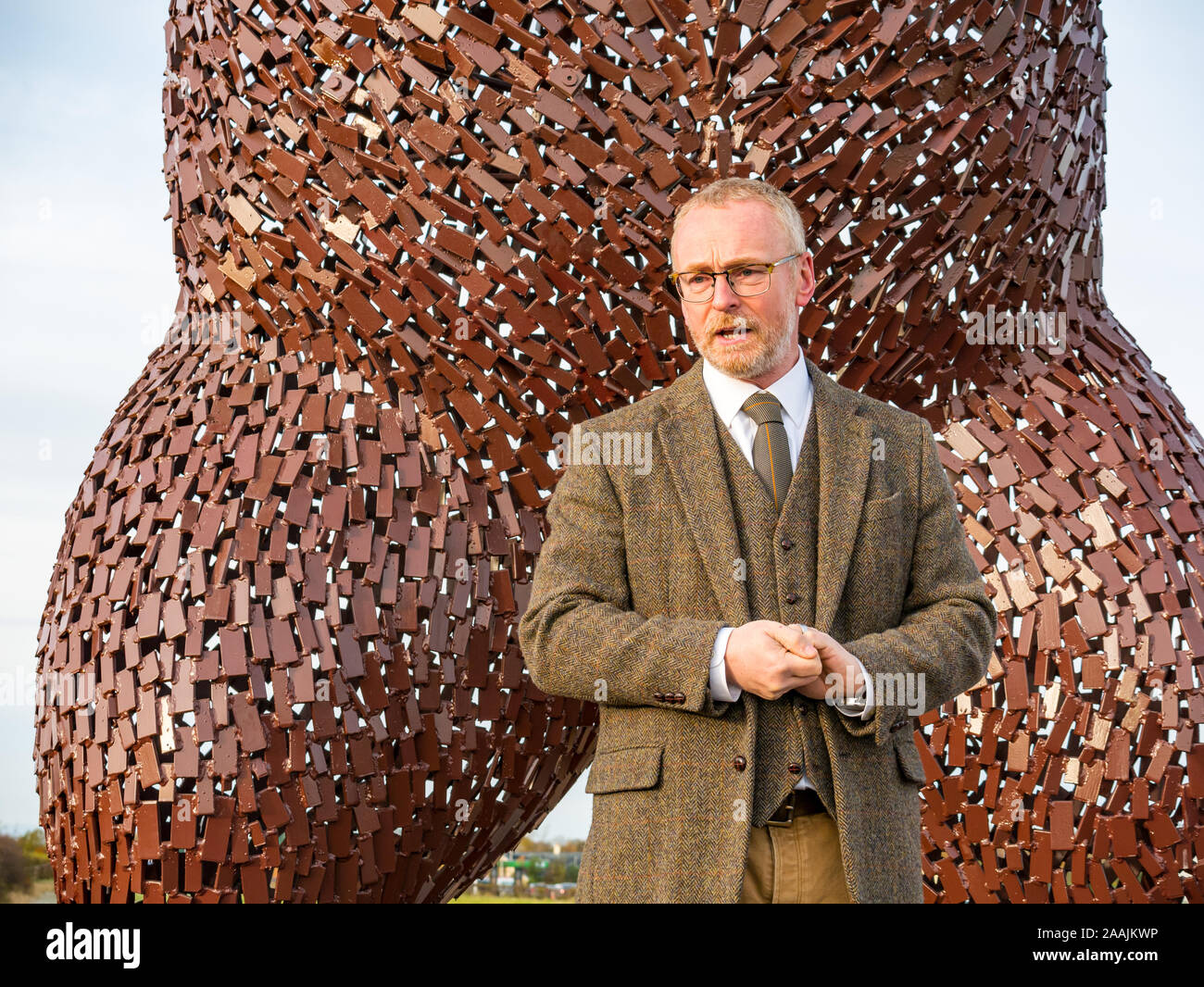 Dévoilement de la sculpture de l'ours pour célébrer la vie de John Muir par sculpteur Écossais Andy Scott, Dunbar, East Lothian, Scotland, UK Banque D'Images