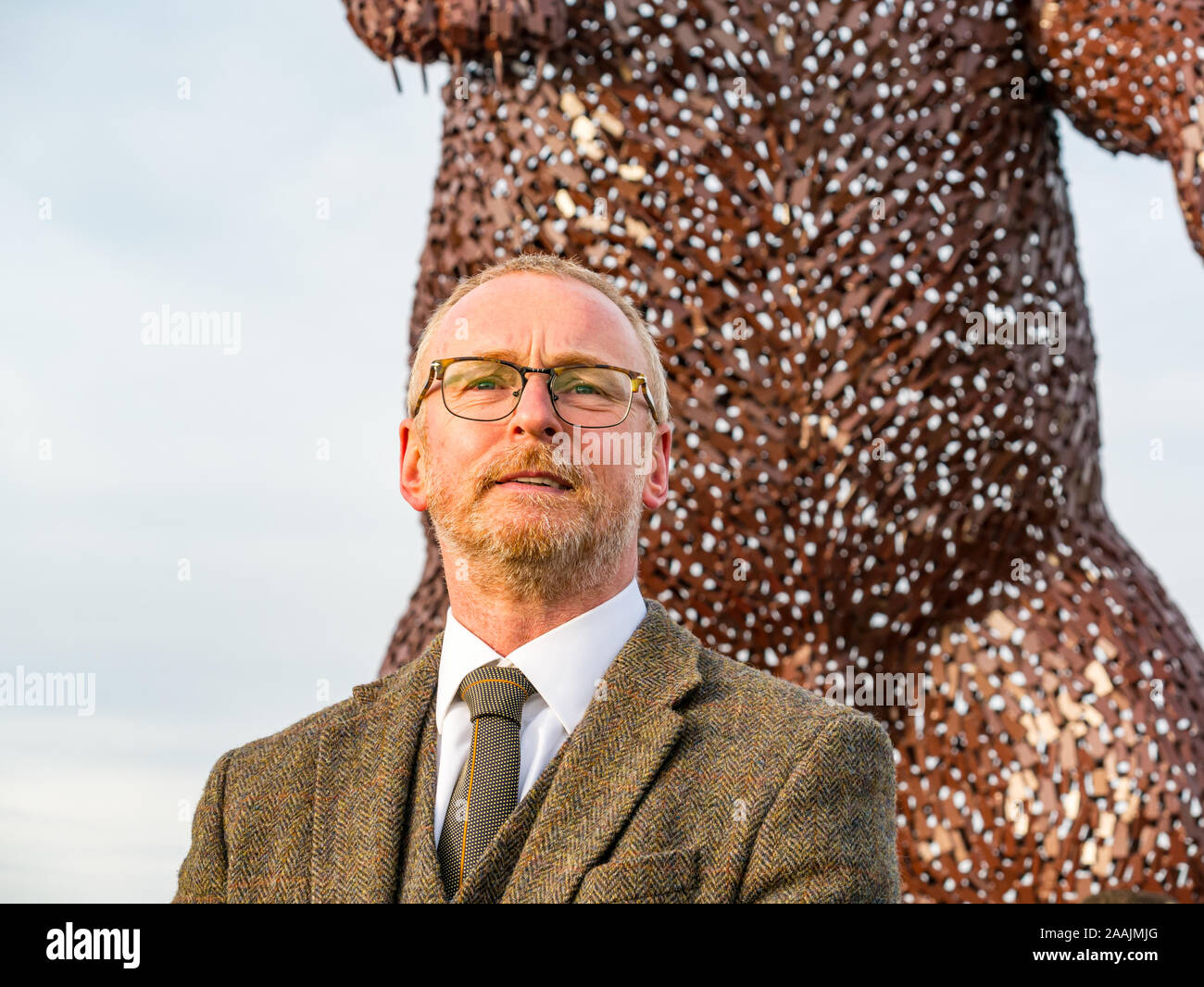 Dévoilement de la sculpture de l'ours pour célébrer la vie de John Muir par sculpteur Écossais Andy Scott, Dunbar, East Lothian, Scotland, UK Banque D'Images
