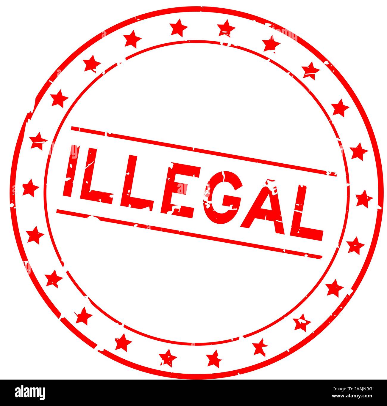 Grunge illégale rouge ronde word joint en caoutchouc stamp sur fond blanc Illustration de Vecteur