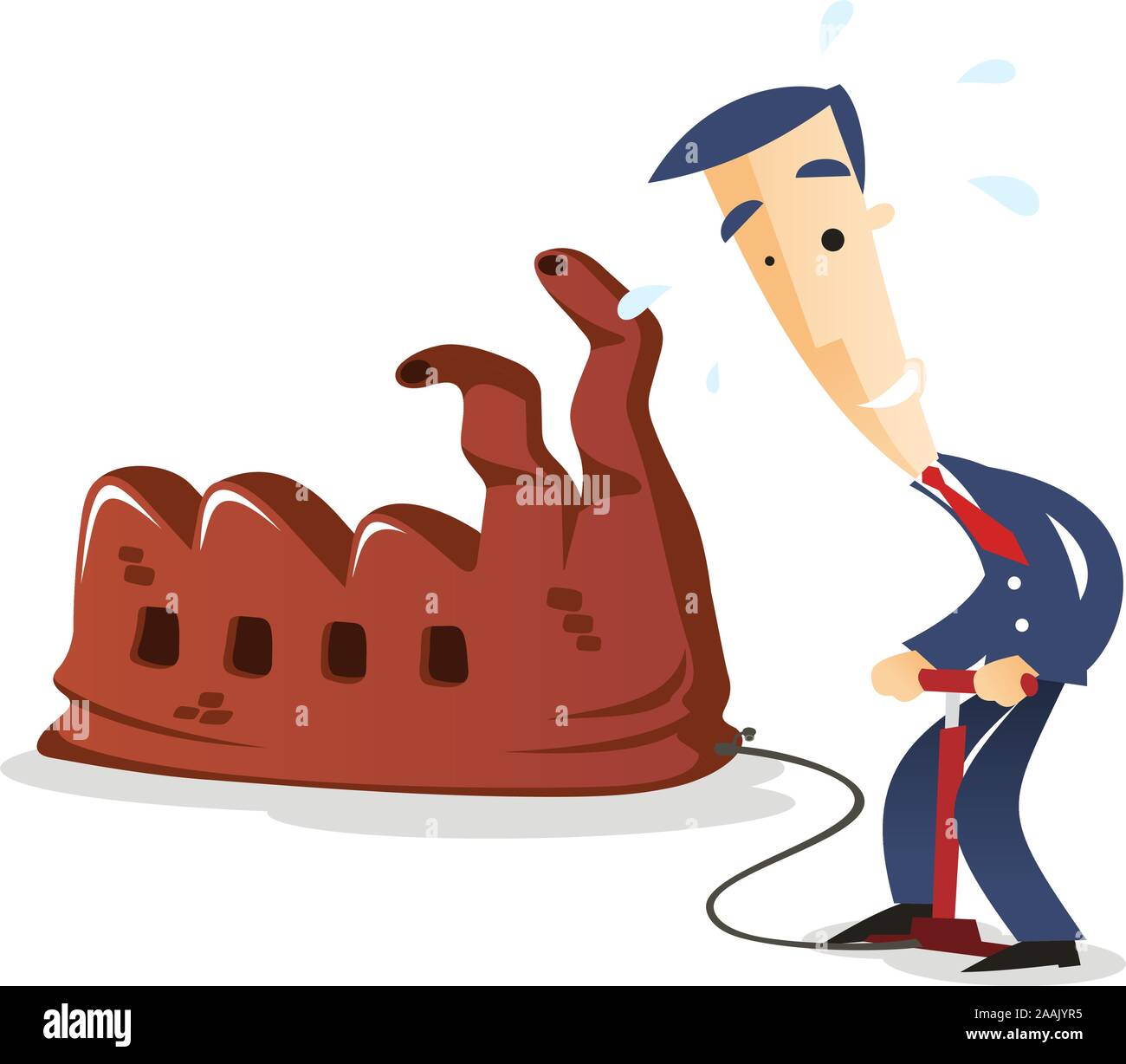 Un dessin animé d'affaires gonfler un ballon en usine. Illustration de Vecteur