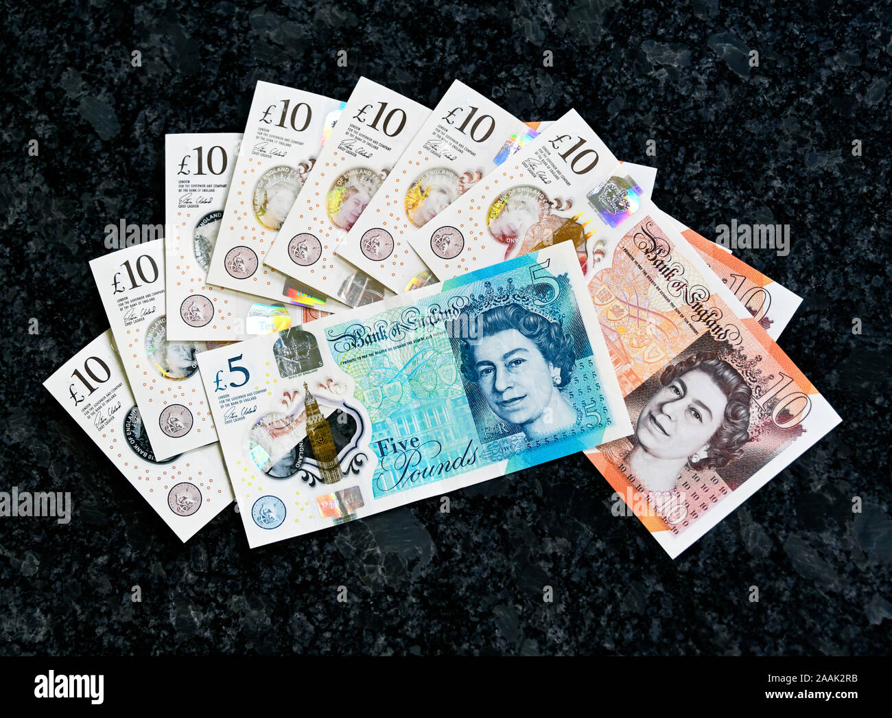 Banque d'Angleterre £10 et £5 notes. Banque D'Images