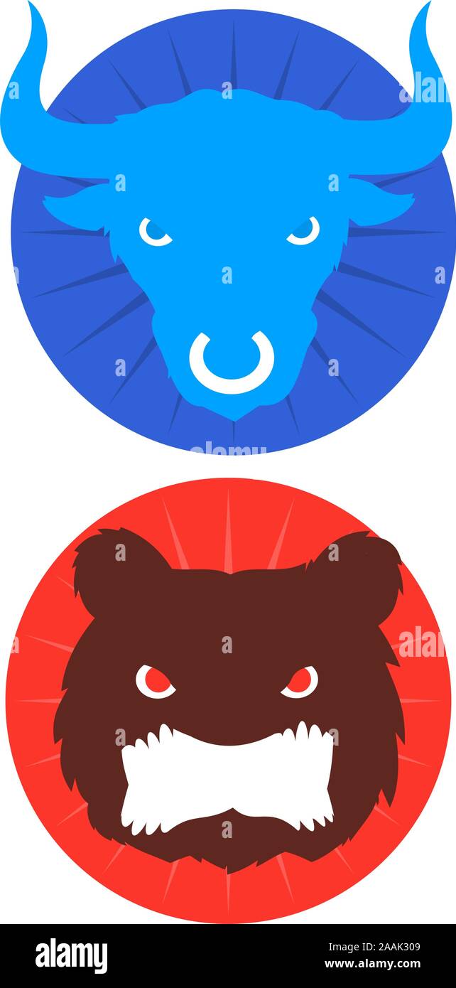 Bull & Bear bleu rouge icônes vector illustration. Illustration de Vecteur
