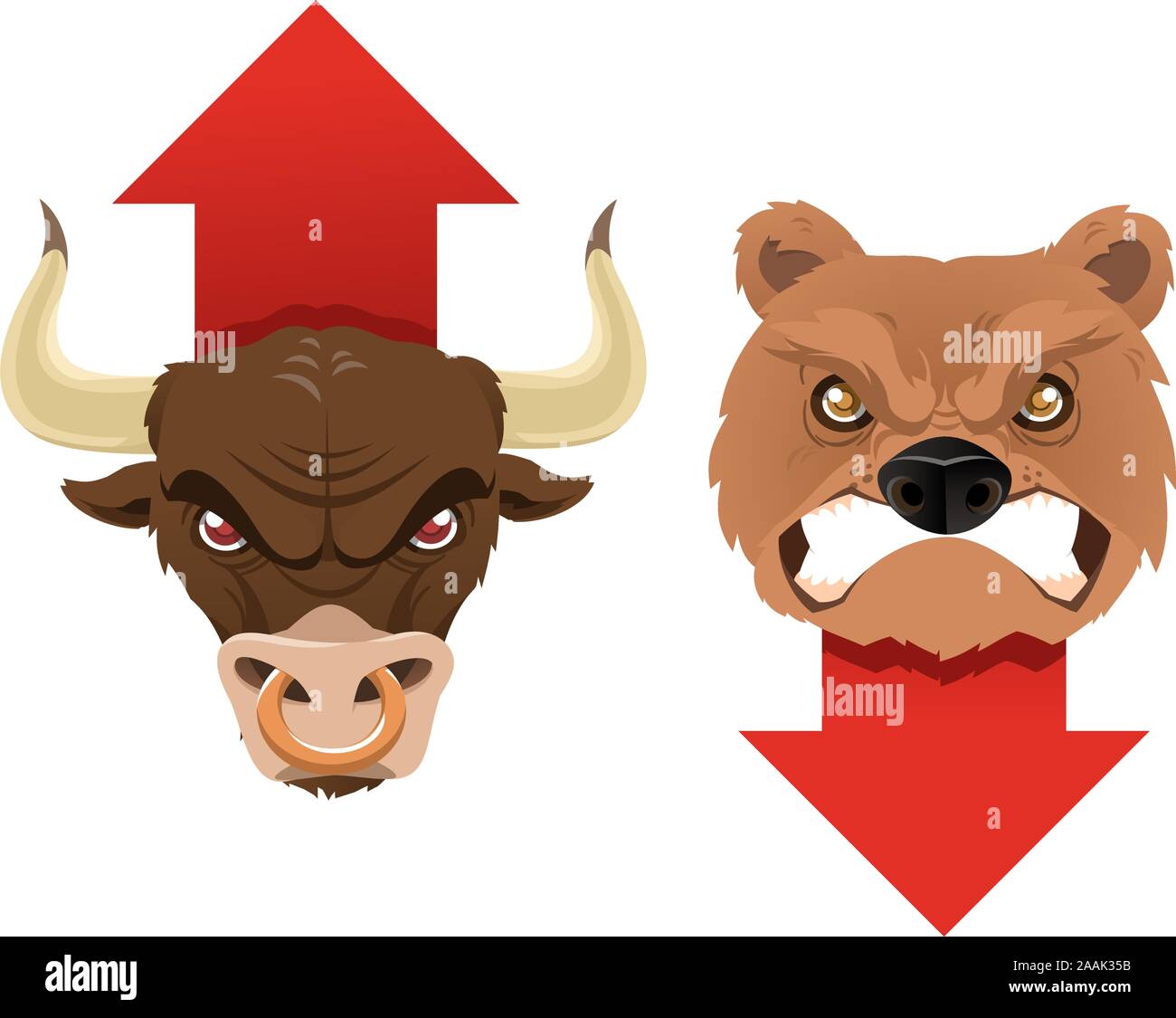 Bull and Bear séculier icônes tendances, tant avec sa flèche analyse de marché. Vector illustration. Illustration de Vecteur