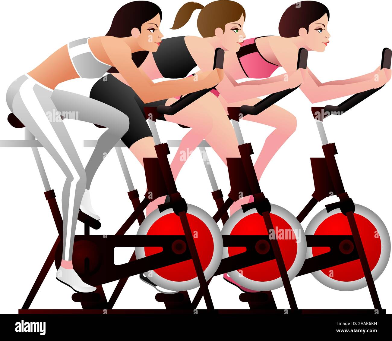 Les jeunes femmes dans une classe de spinning Illustration de Vecteur