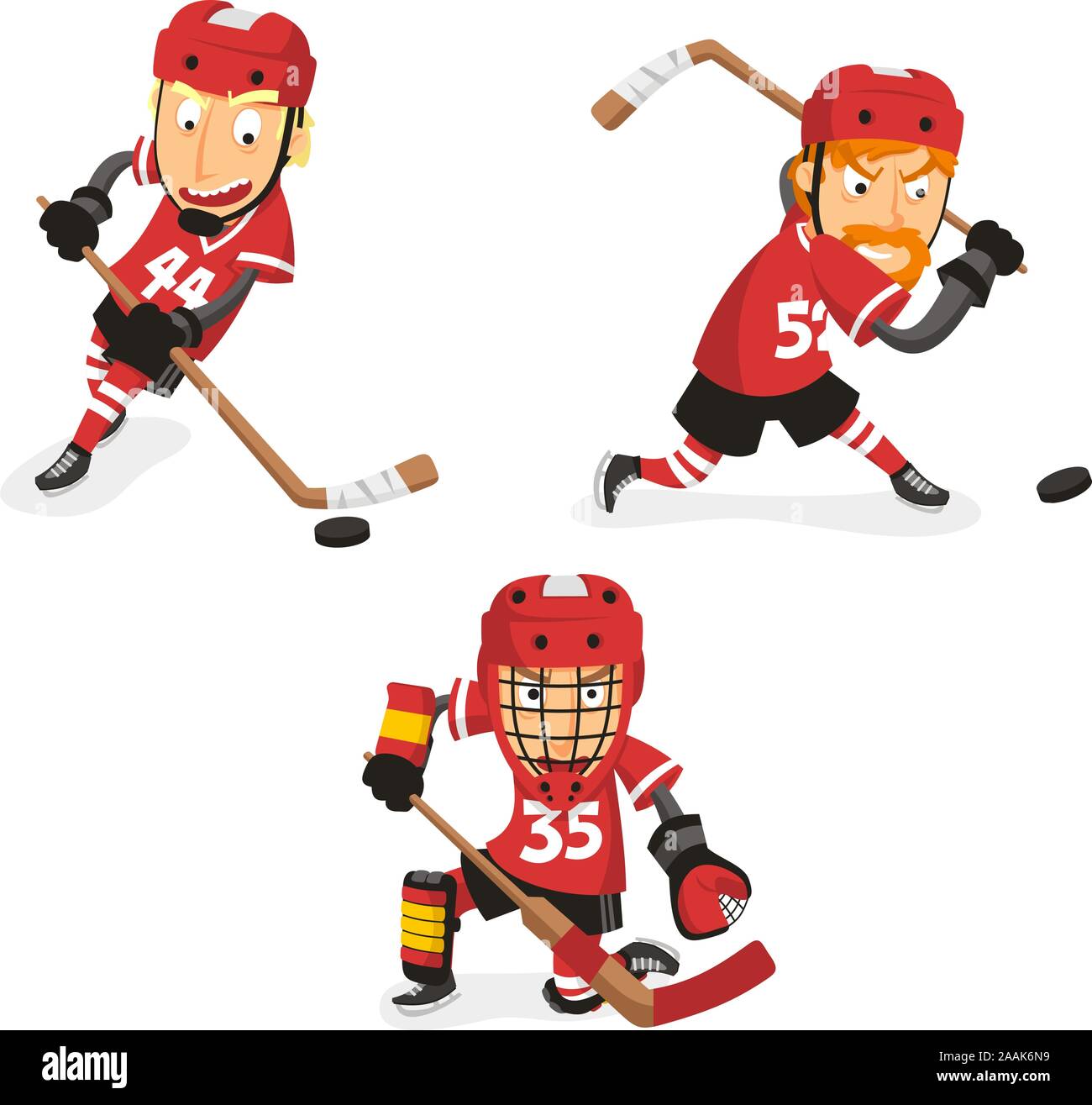 De Hockey sur glace en action, avec le joueur de hockey dans trois positions différentes. Vector illustration cartoon. Illustration de Vecteur