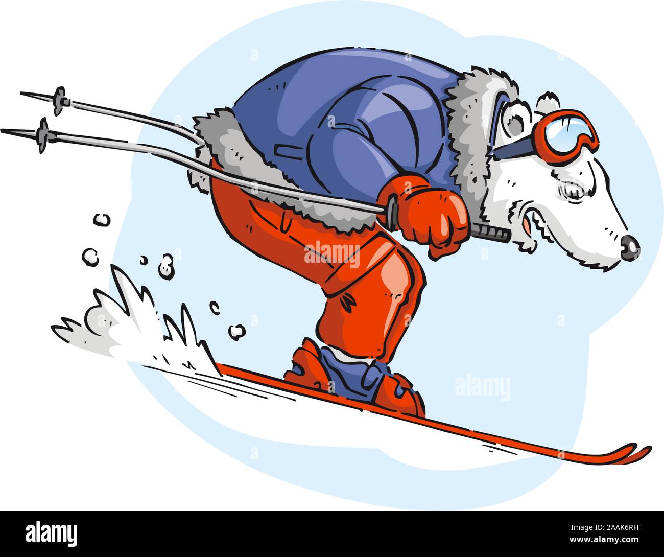Ski bar polaire avec veste bleue et pantalon rouge cartoon vector de la neige. Illustration de Vecteur