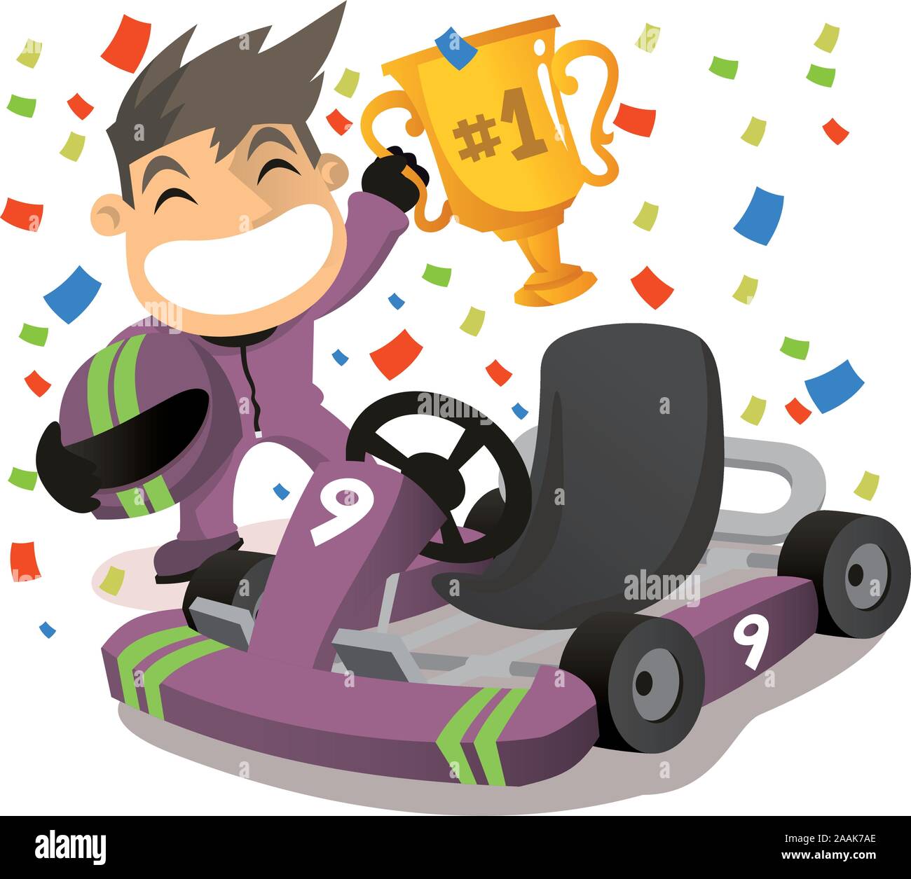 Kart racer en premier lieu holding cup Illustration de Vecteur