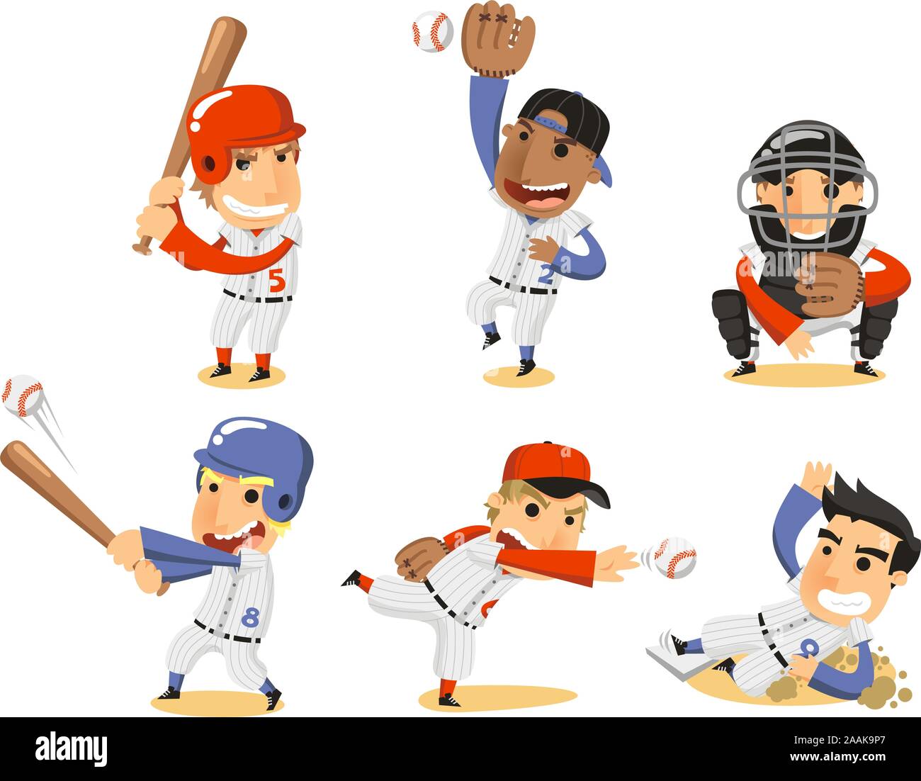 Jeu de Baseball, avec Catcher, lanceur, la troisième base, arrêt-court, l'équipe de mise en pâte et cartoon illustration vectorielle. Illustration de Vecteur
