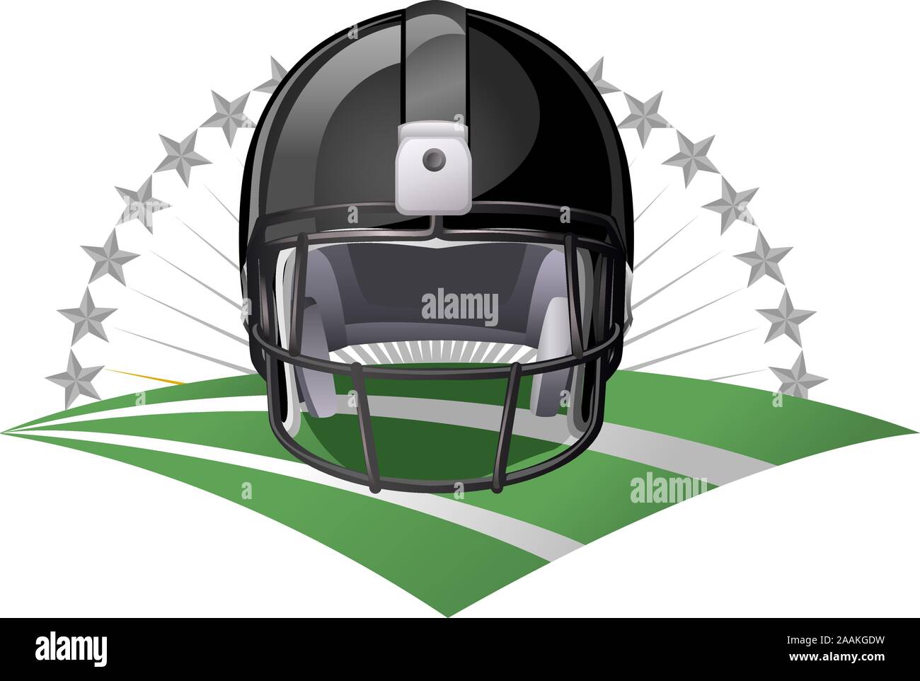 Football helmet noir sur un champ vert Illustration de Vecteur