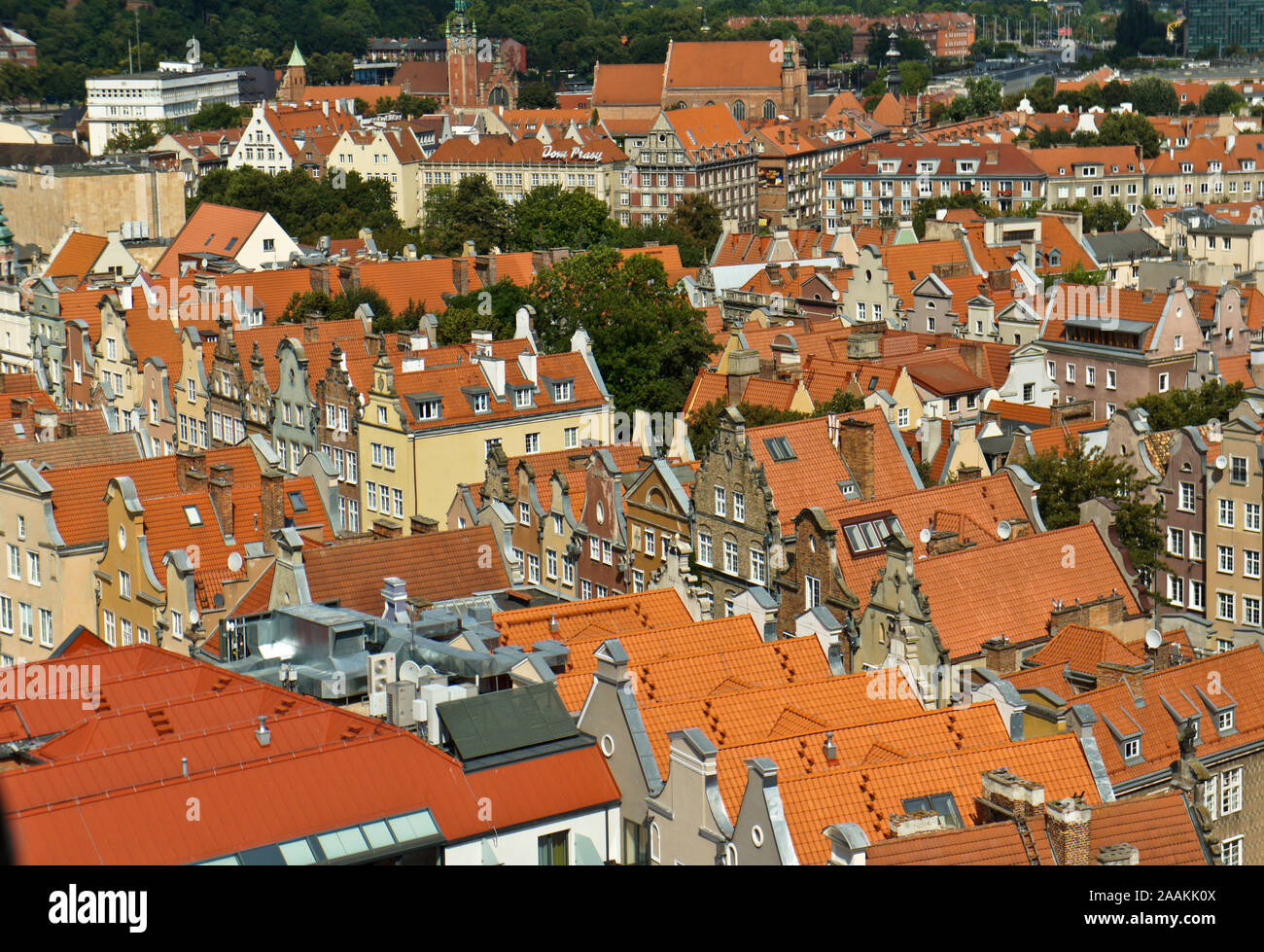 Gdansk, Pologne. Vieille ville - vue panoramique de l'Hôtel de Ville Tour. Banque D'Images