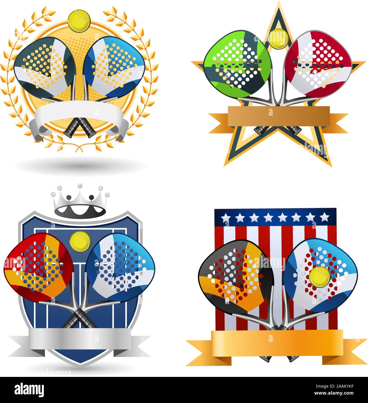 Sport pagaie emblème avec raquettes, balle, bannière et d'illustration vectorielle de la Couronne. Illustration de Vecteur