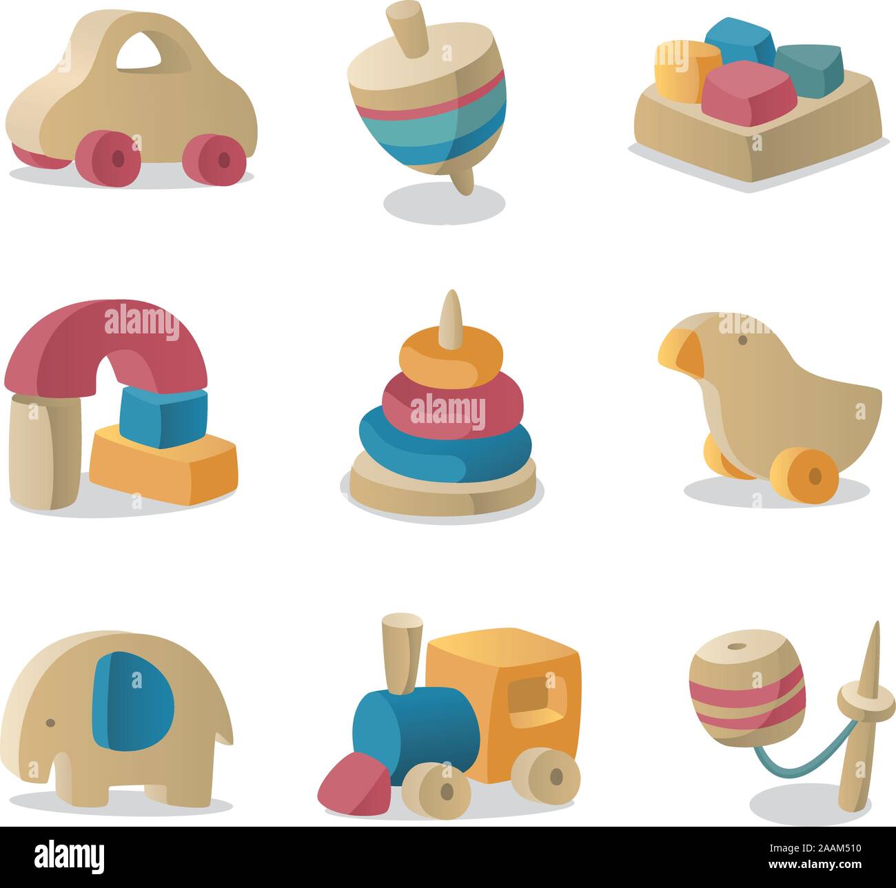 Jouets en Bois bébé rétro collection icône. Illustration de Vecteur