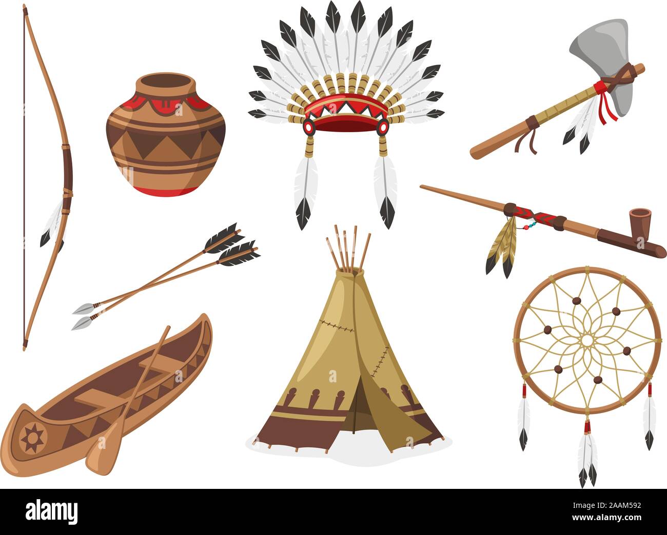 Les Indiens autochtones indigènes autochtones de la culture tribale, vector illustration cartoon. Illustration de Vecteur