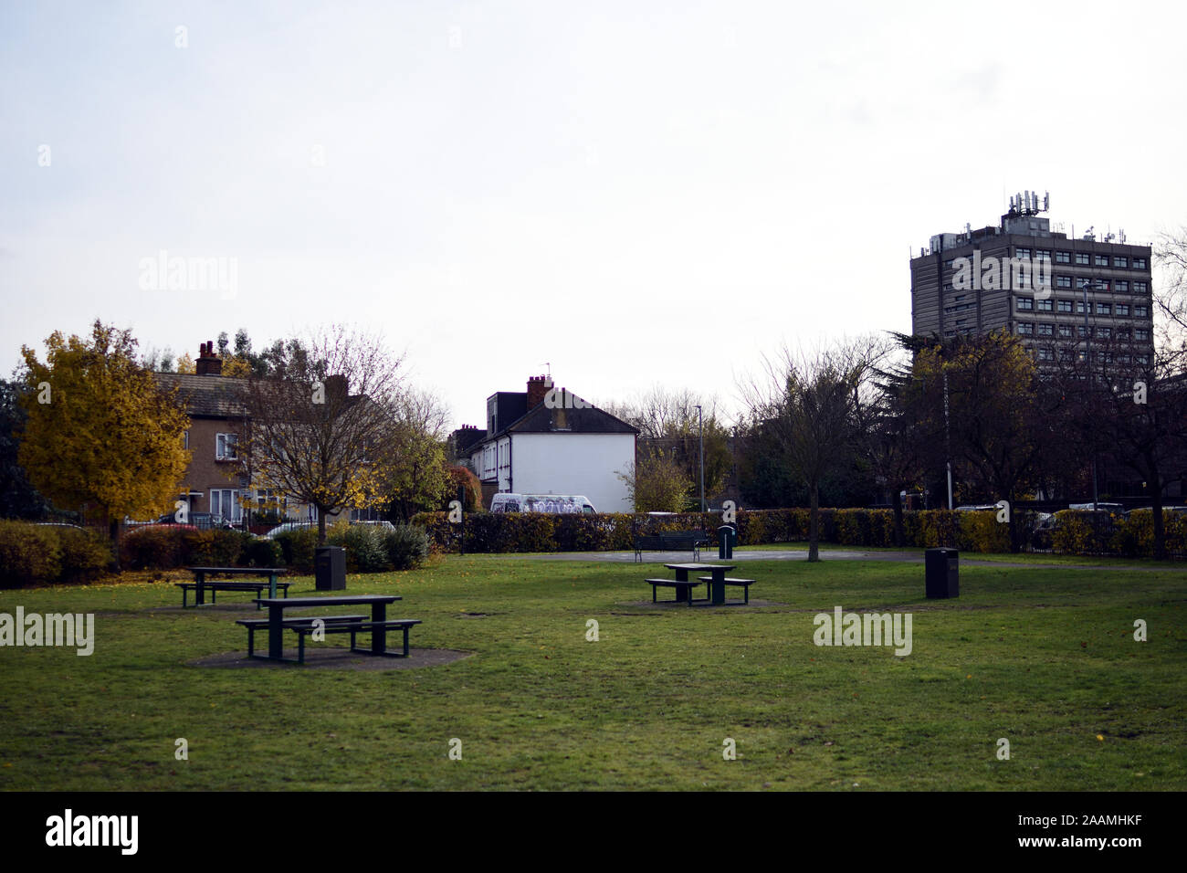 Sièges à Furzedown Recreation Ground Banque D'Images