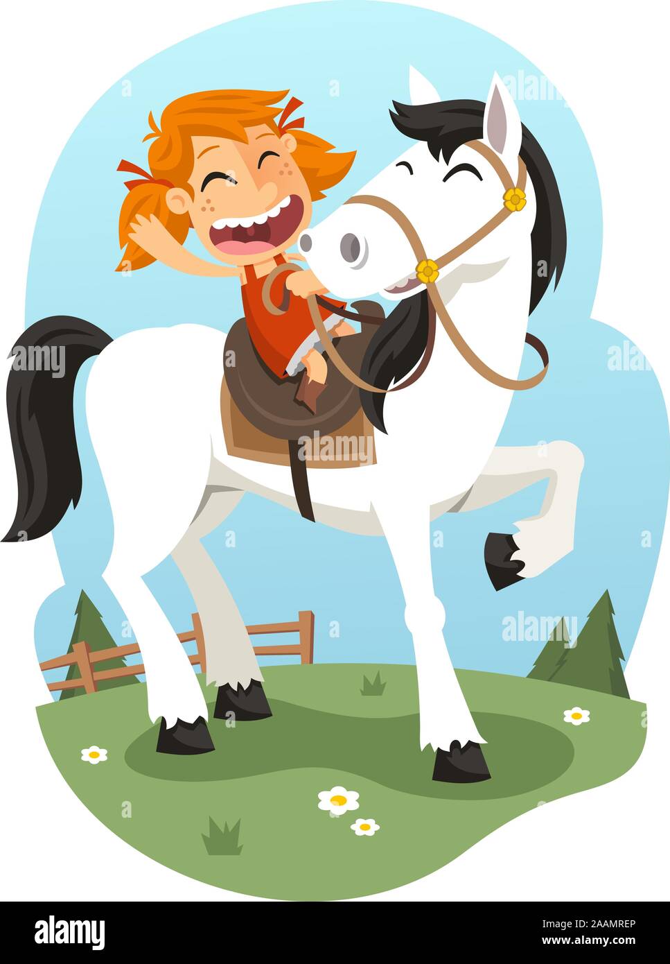 Little girl riding horse illustration Illustration de Vecteur