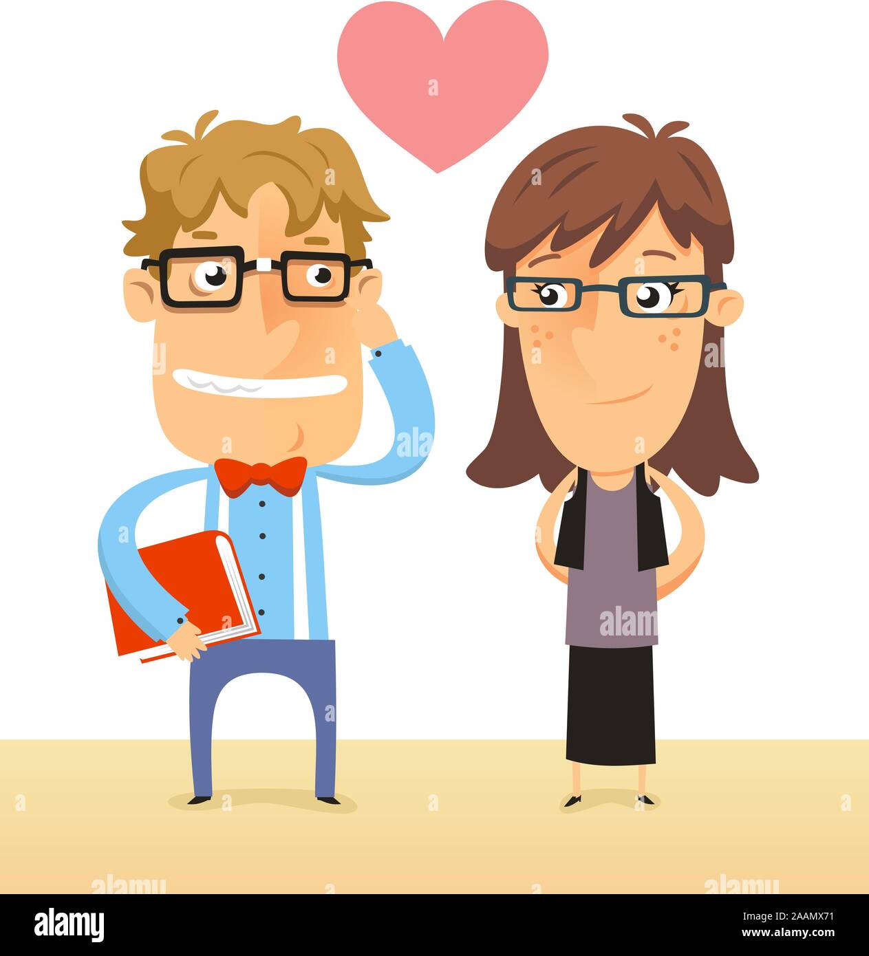 Nerd et Geek couple amoureux à la fois avec de grosses lunettes cerclées vector illustration. Illustration de Vecteur