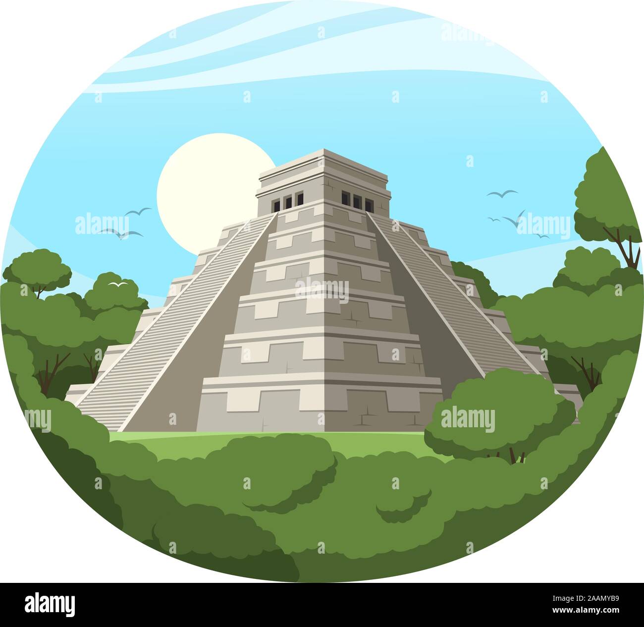 Pyramide Maya mexicaine vieille ruine en pierre, vector illustration cartoon. Illustration de Vecteur