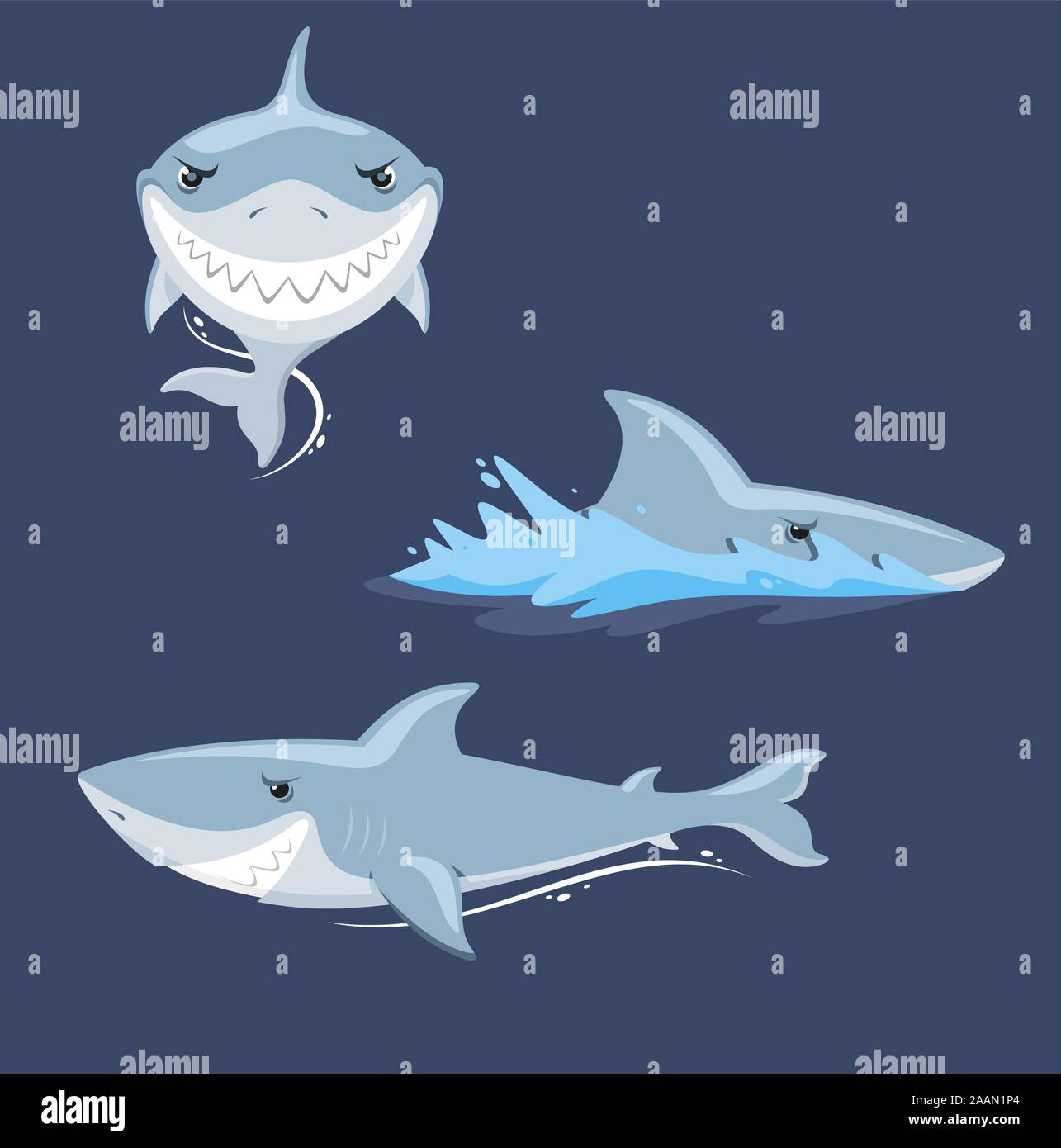 Attaque de requin des dents de la mâchoire mad furious vue, vector illustration cartoon. Illustration de Vecteur