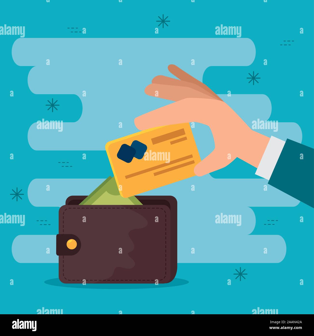 La main avec porte-monnaie et cartes de crédit Illustration de Vecteur