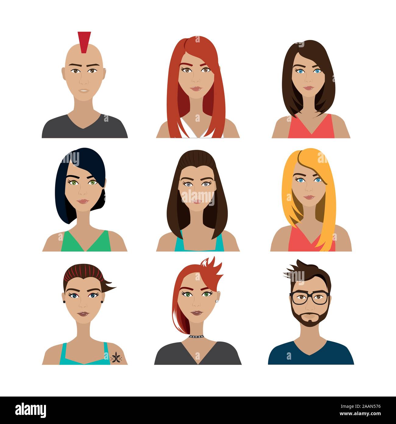 Les gens du groupe caractère avatar style punk Illustration de Vecteur
