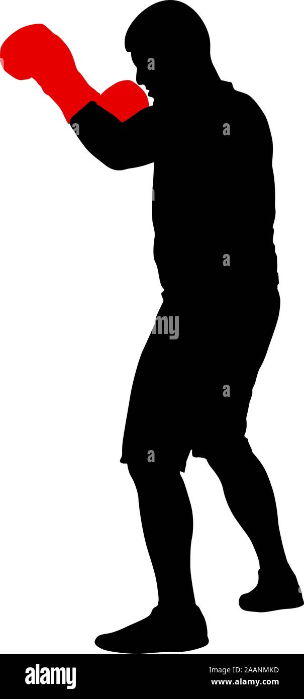 Silhouette noire d'un athlète boxer sur un fond blanc. Illustration de Vecteur