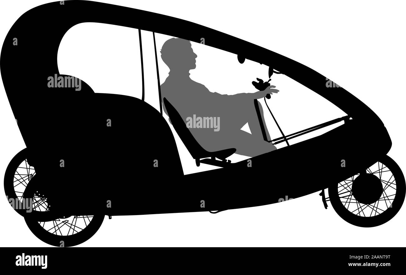 Silhouette d'un homme de tricycle sur fond blanc. Illustration de Vecteur