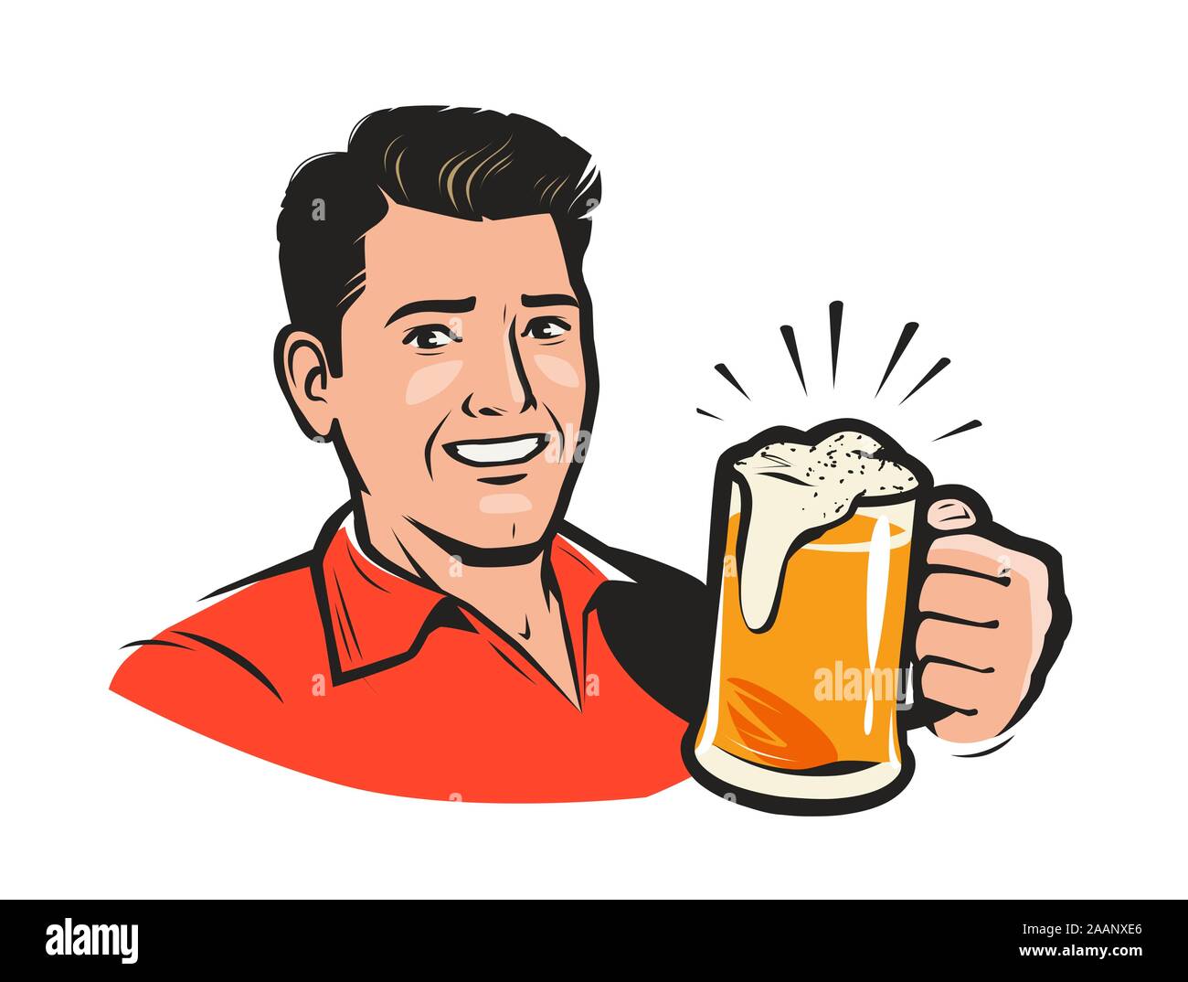 Homme heureux avec une bière. Illustration vectorielle de dessin animé Illustration de Vecteur