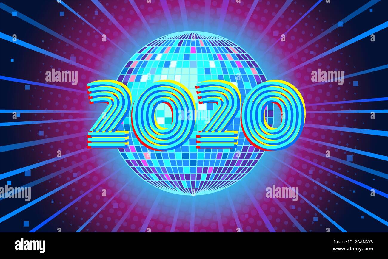 2020 fond bleu de boule disco de nouvel an Illustration de Vecteur