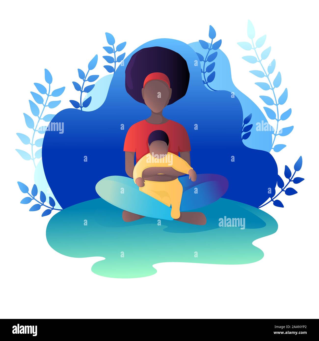 Mère et enfant sont assis dans la position du lotus. Vector illustration dans télévision style. Illustration de Vecteur