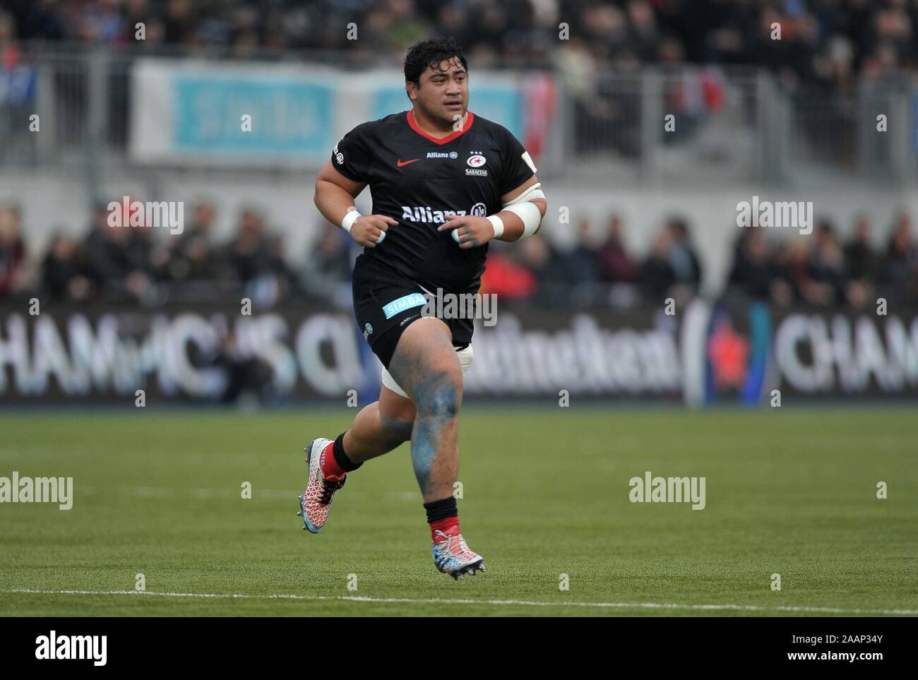 Hendon. United Kingdom. 23 novembre 2019. Titi Lamositele (sarrasins). Saracens v Ospreys. Piscine 4. Heineken Cup Champions. Deuxième (2e) tour. Allianz Park. Hendon. Londres. UK. Garry Crédit/Sport sous gaine en images/Alamy Live News. Banque D'Images