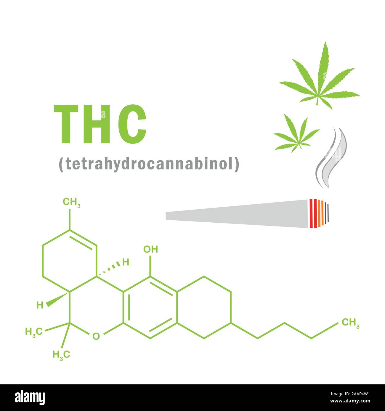 Formule chimique tétrahydrocannabinol thc avec des feuilles de cannabis et EPS10 vector illustration Illustration de Vecteur
