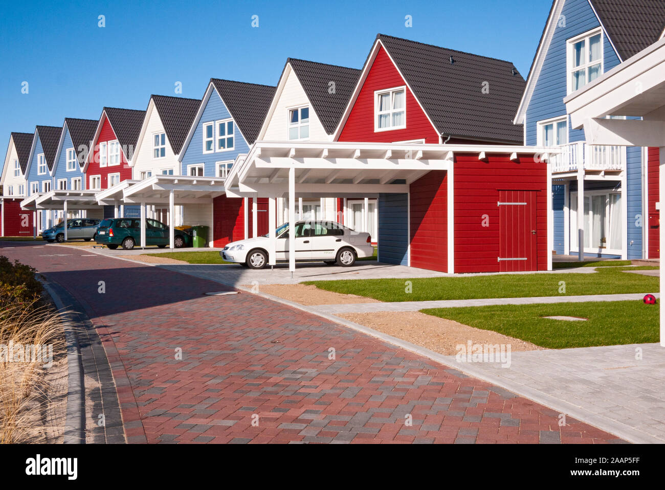 Wohnsiedlung mit kleinen Einfamilienhäusern und Ferienwohnungen in Hörnum auf Sylt Banque D'Images