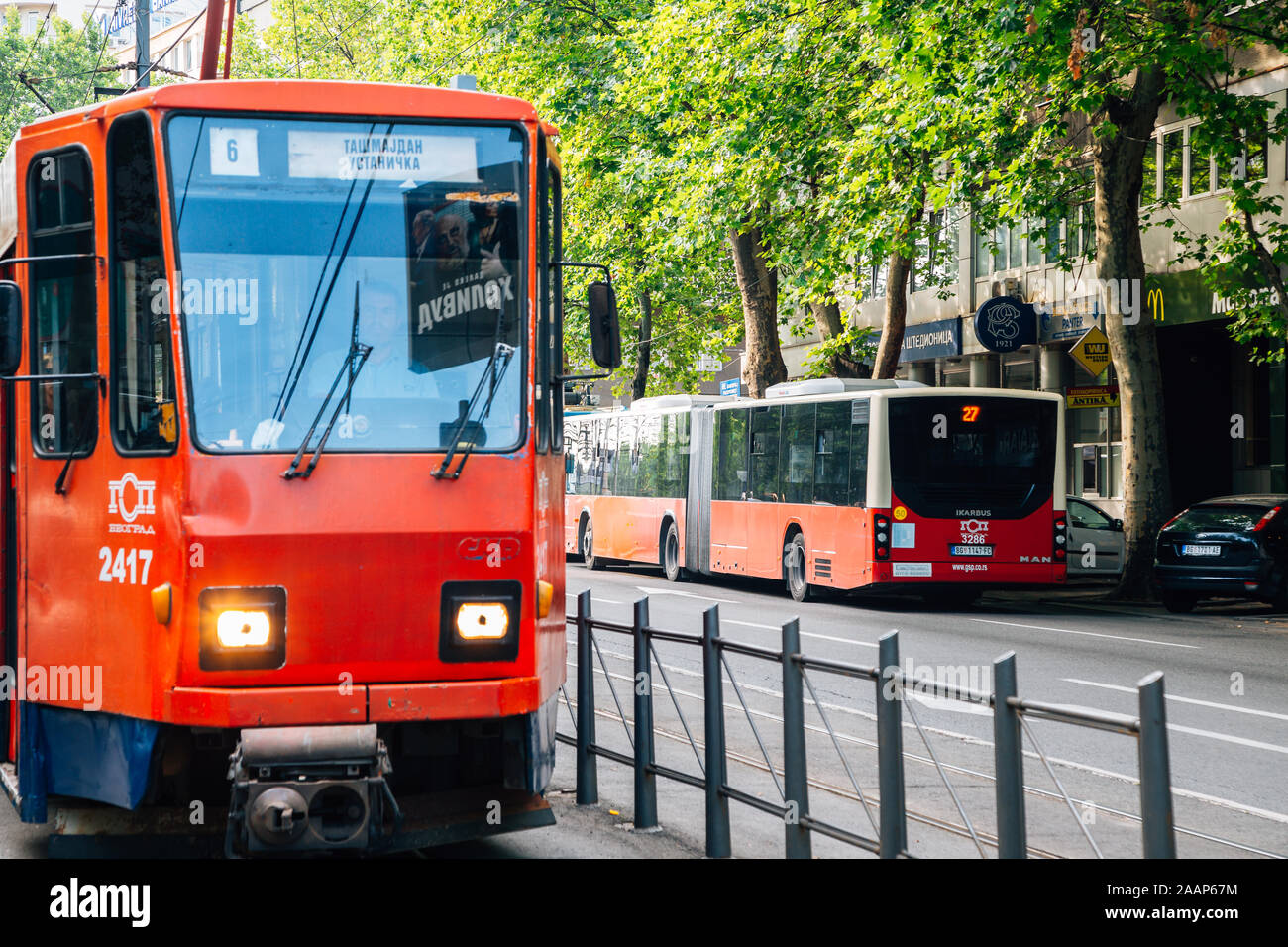 Belgrade, Serbie - Juillet 16, 2019 : tramway ancien rouge Banque D'Images