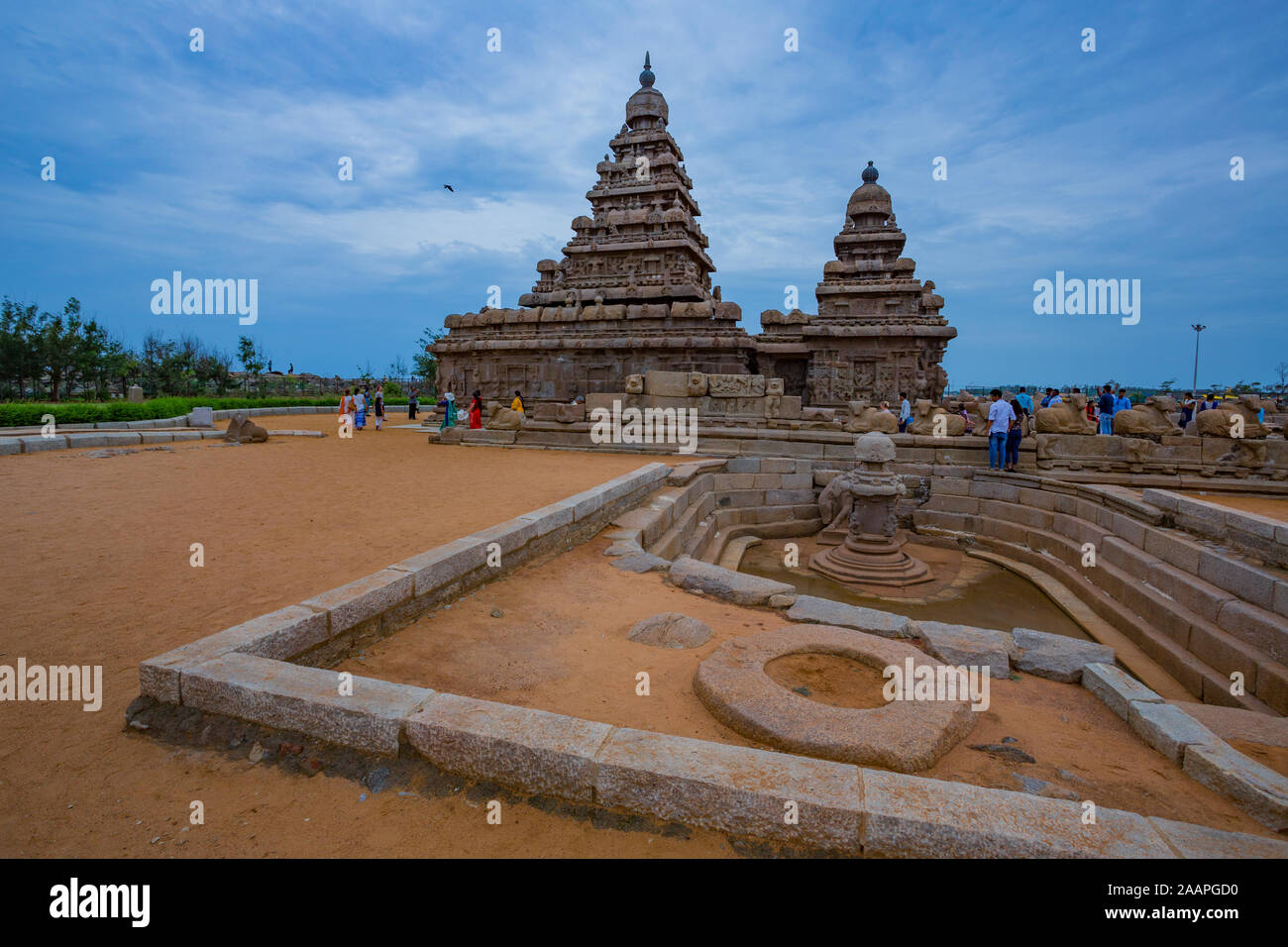 Shore Temple - faite de pierre monolithique - à Mahabalipuram (Inde) Banque D'Images