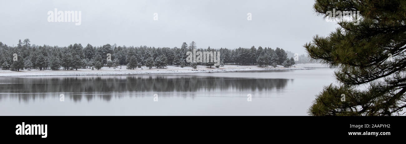 Lac d'hiver avec neige Banque D'Images