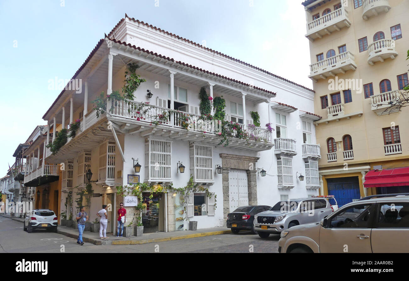 La Colombie, Cartagena. Maisons de la vieille ville. Photo : Tony Gale Banque D'Images