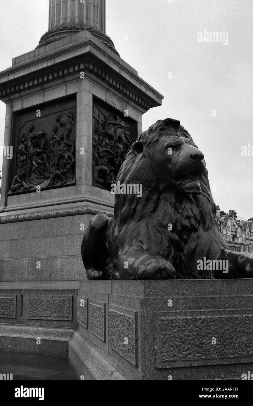 Image en noir et blanc de Trafalgar Square, City Of Westminster, London, England, UK Banque D'Images